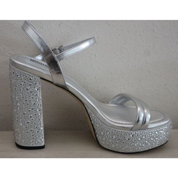 Michael Kors Women Sz 8.5M Silver Metallic Embellished Laci Platform Sandals - Picture 2 of 11